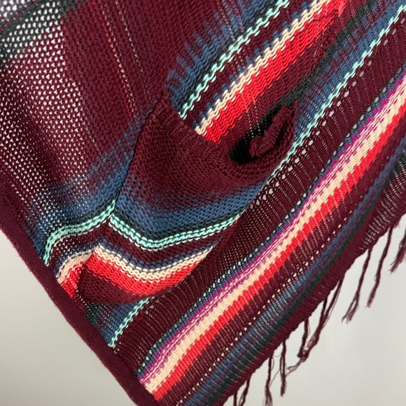 Billabong Boho Striped Open Front Fringe High-Low Hem Cardigan Sweater - Size M - Picture 11 of 14